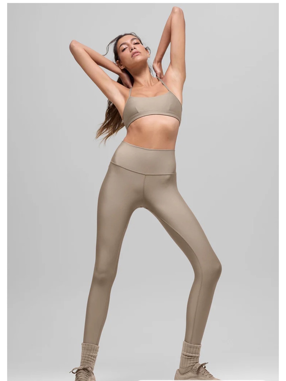 Alo High Waist Airlift Legging & Airlift Intrigue Bra in Gravel